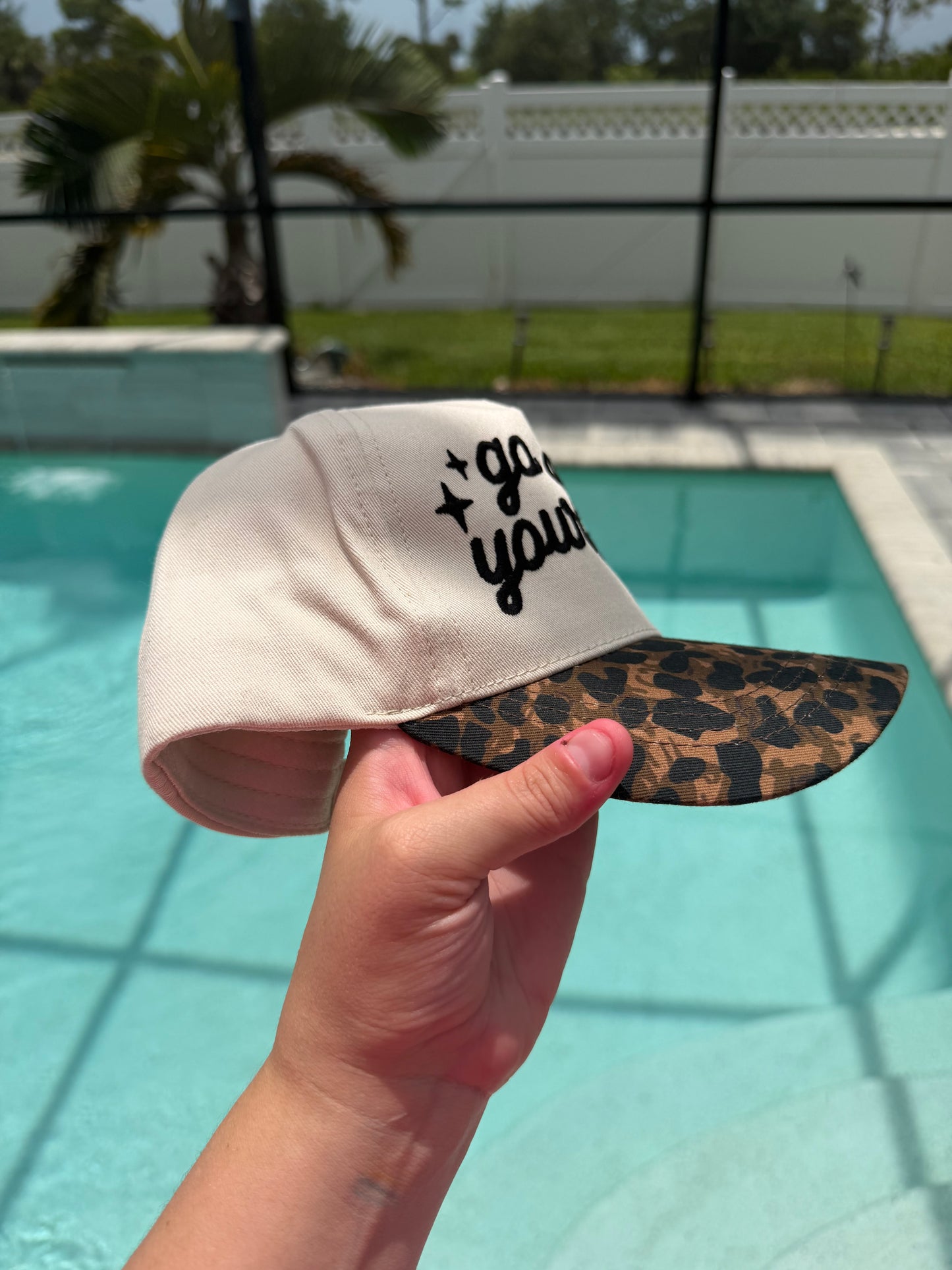 Go Ask Your Dad Embroidered Leopard Brim Hat