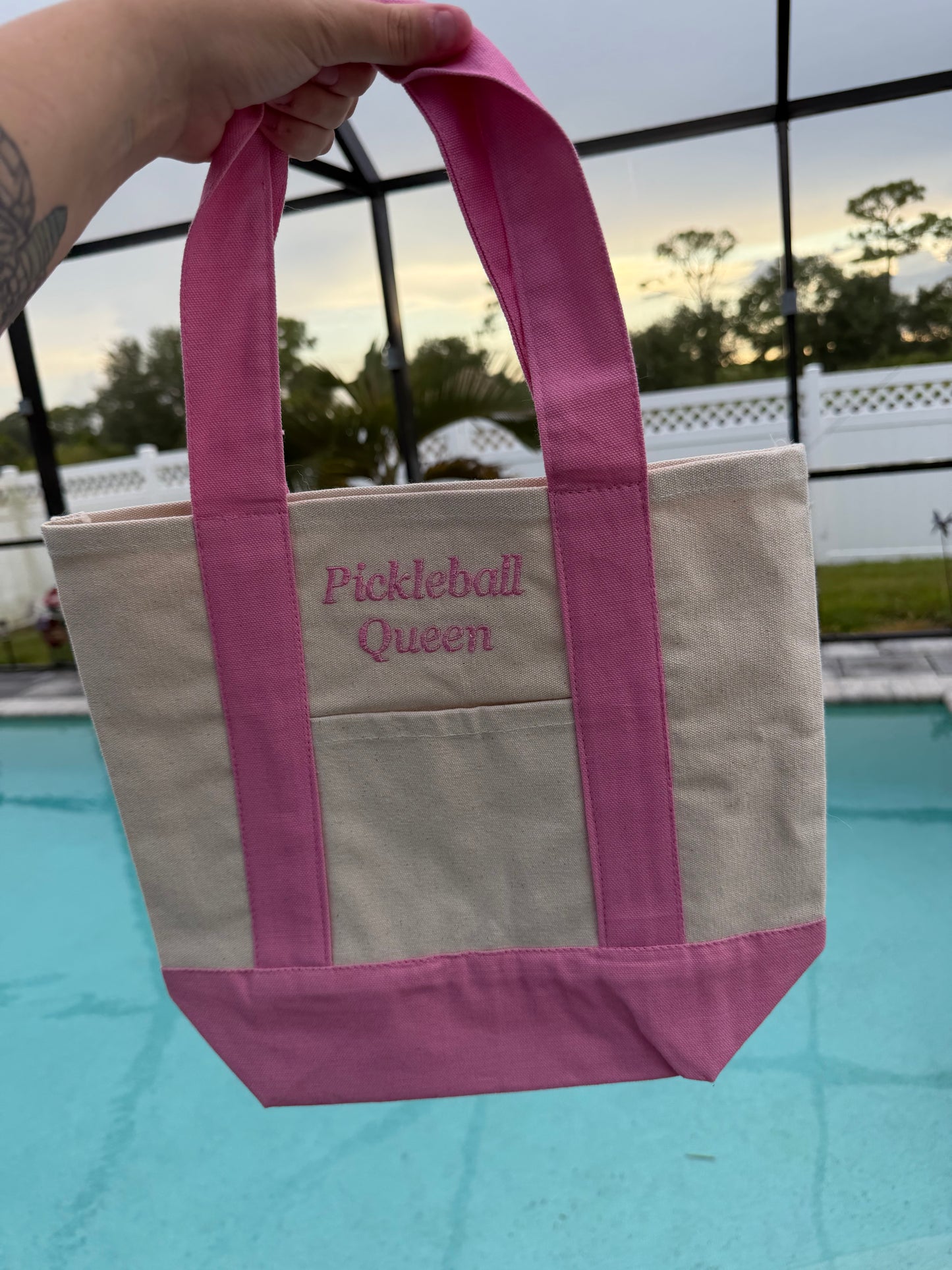 Pickleball Queen Embroidered Tote Bag | Cute Pickleball Gift | Canvas Sports Tote