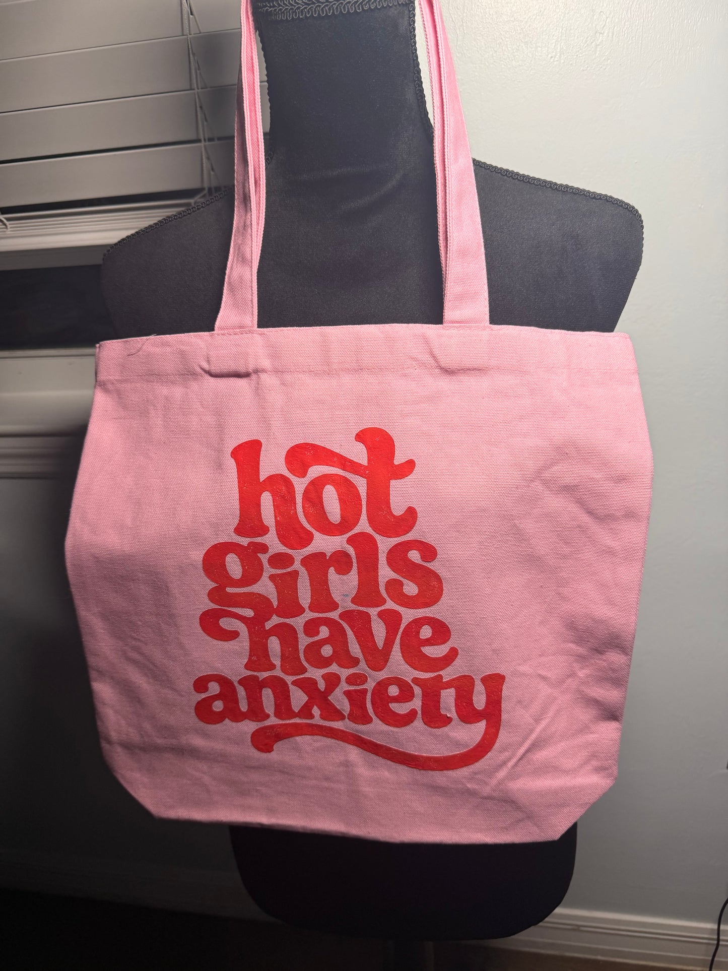 Hot Girls Have Anxiety Tote Bag | Funny Mental Health Tote | Trendy Pink Canvas Bag