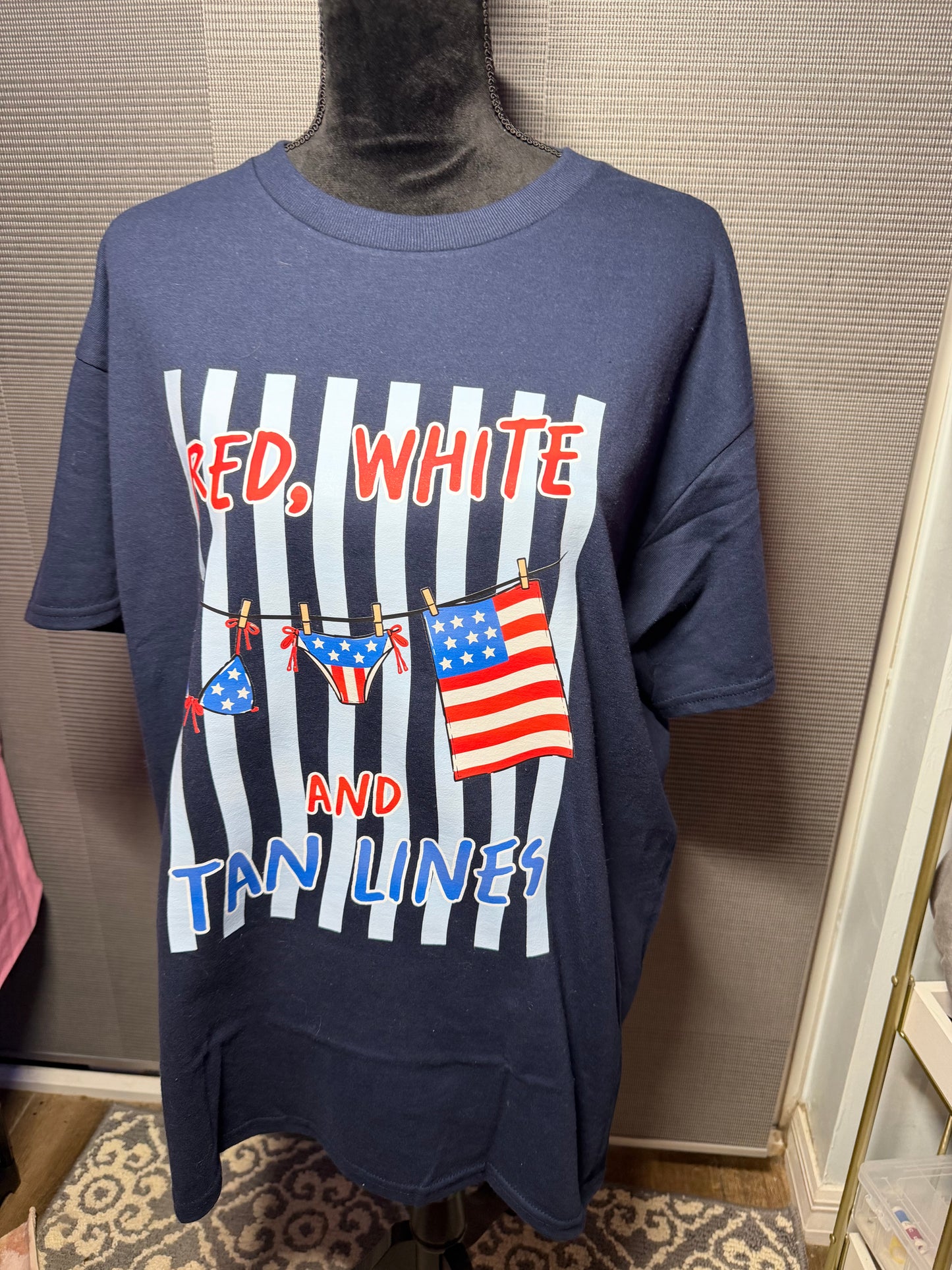 Red, White, and Tan Lines Retro Patriotic Graphic Tee