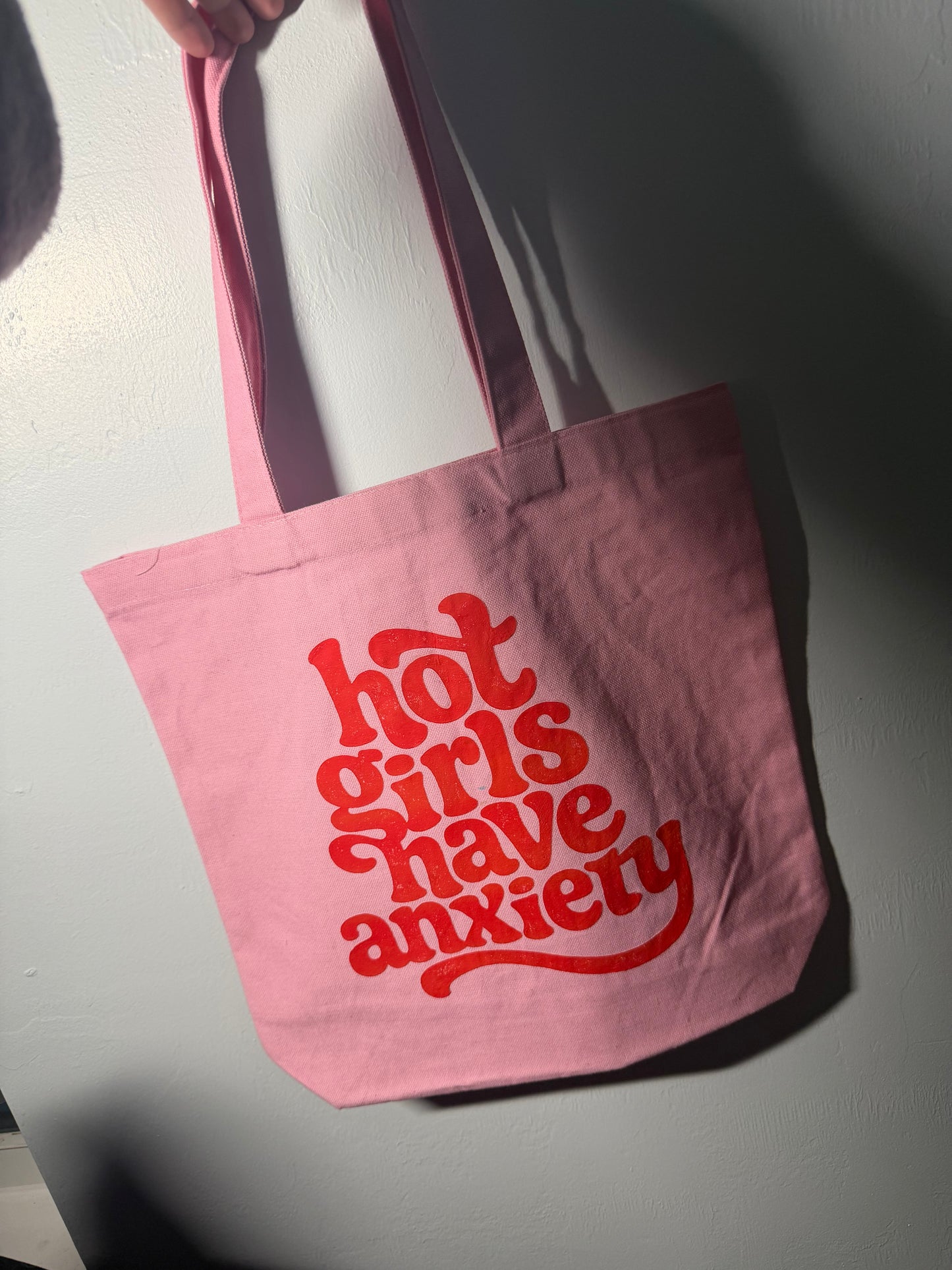 Hot Girls Have Anxiety Tote Bag | Funny Mental Health Tote | Trendy Pink Canvas Bag