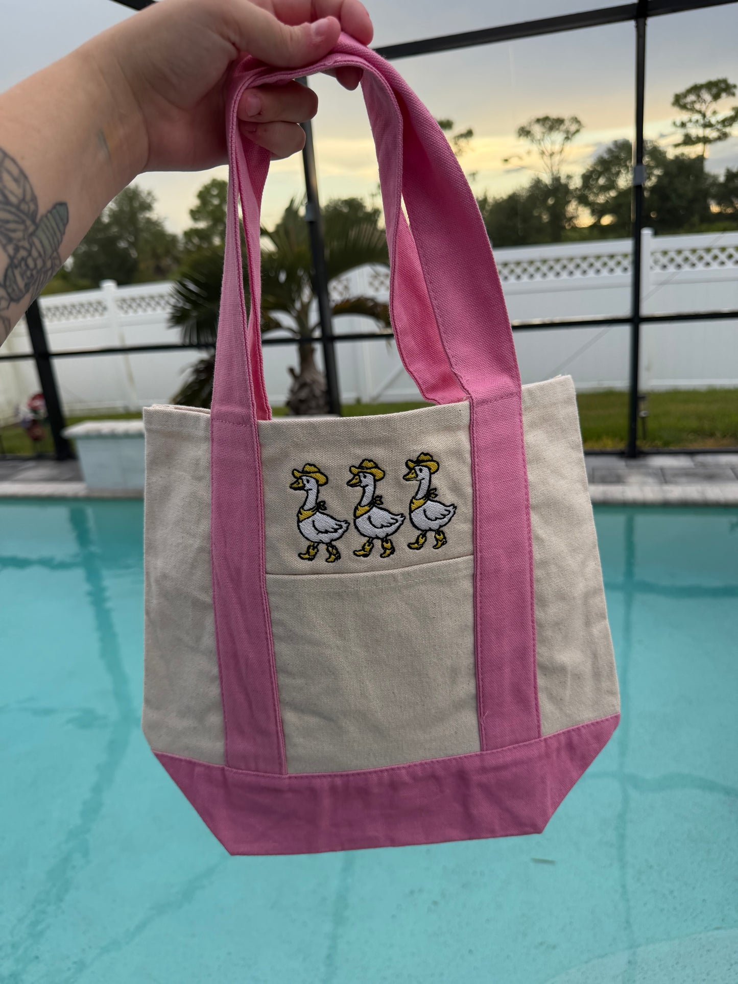 Cowgirl Duck Embroidered Tote Bag | Cute Western Duck Canvas Tote | Handmade Tote Bag