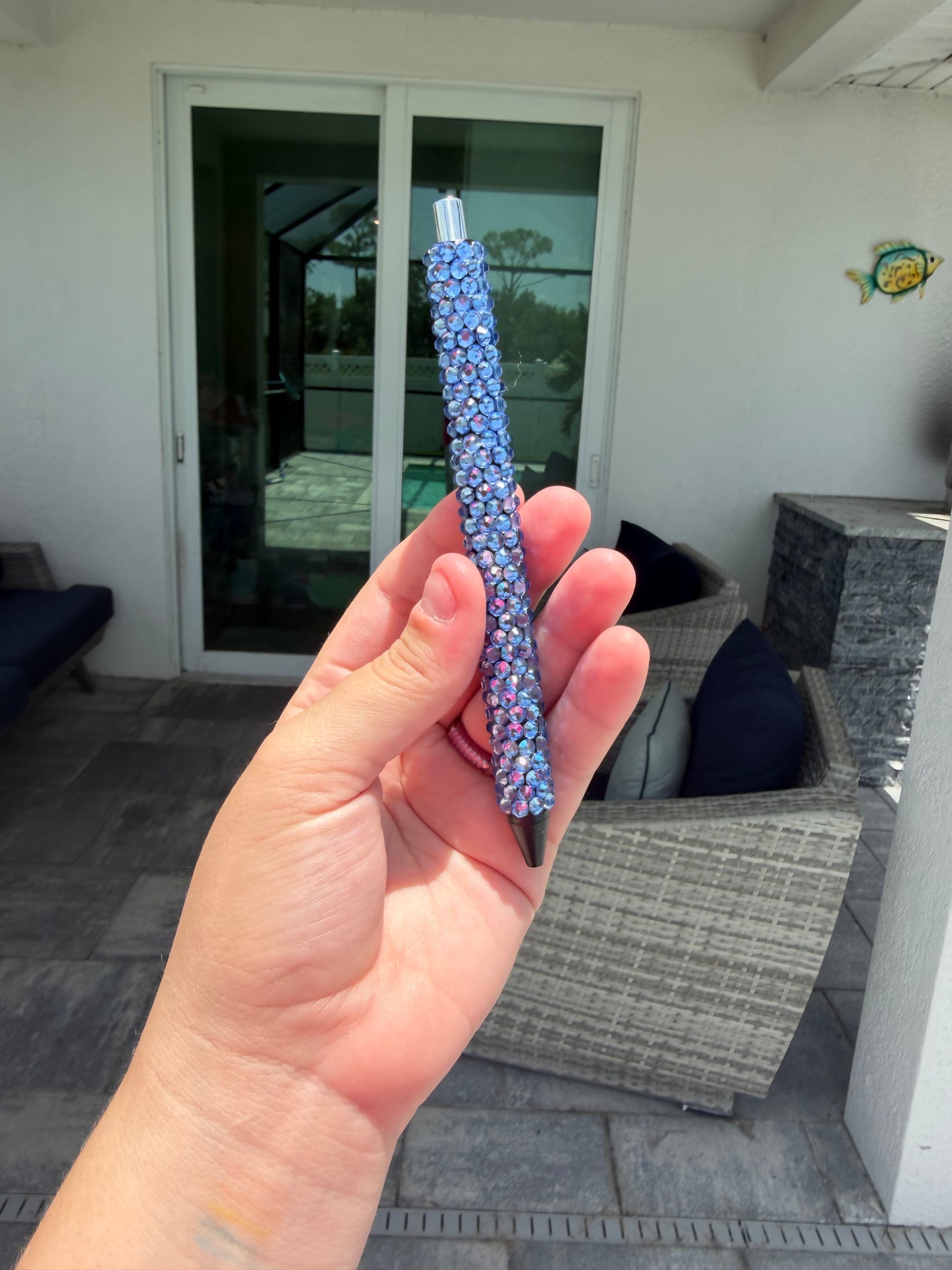 Blue Rhinestone Pen | Refillable Black Ink Pen | Handmade Sparkly Crystal Pen | Gift for Teachers, Nurses & Coworkers