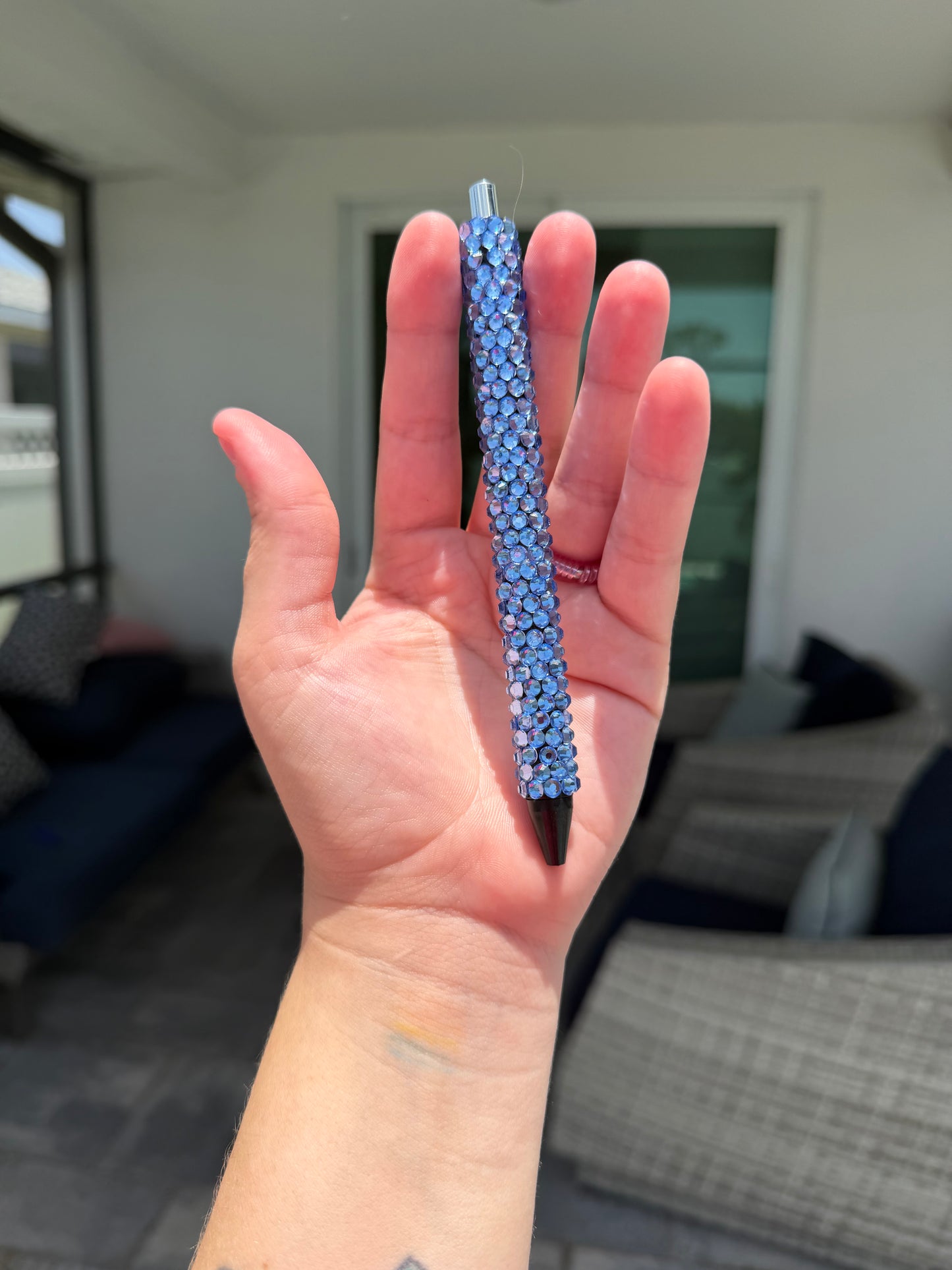 Blue Rhinestone Pen | Refillable Black Ink Pen | Handmade Sparkly Crystal Pen | Gift for Teachers, Nurses & Coworkers
