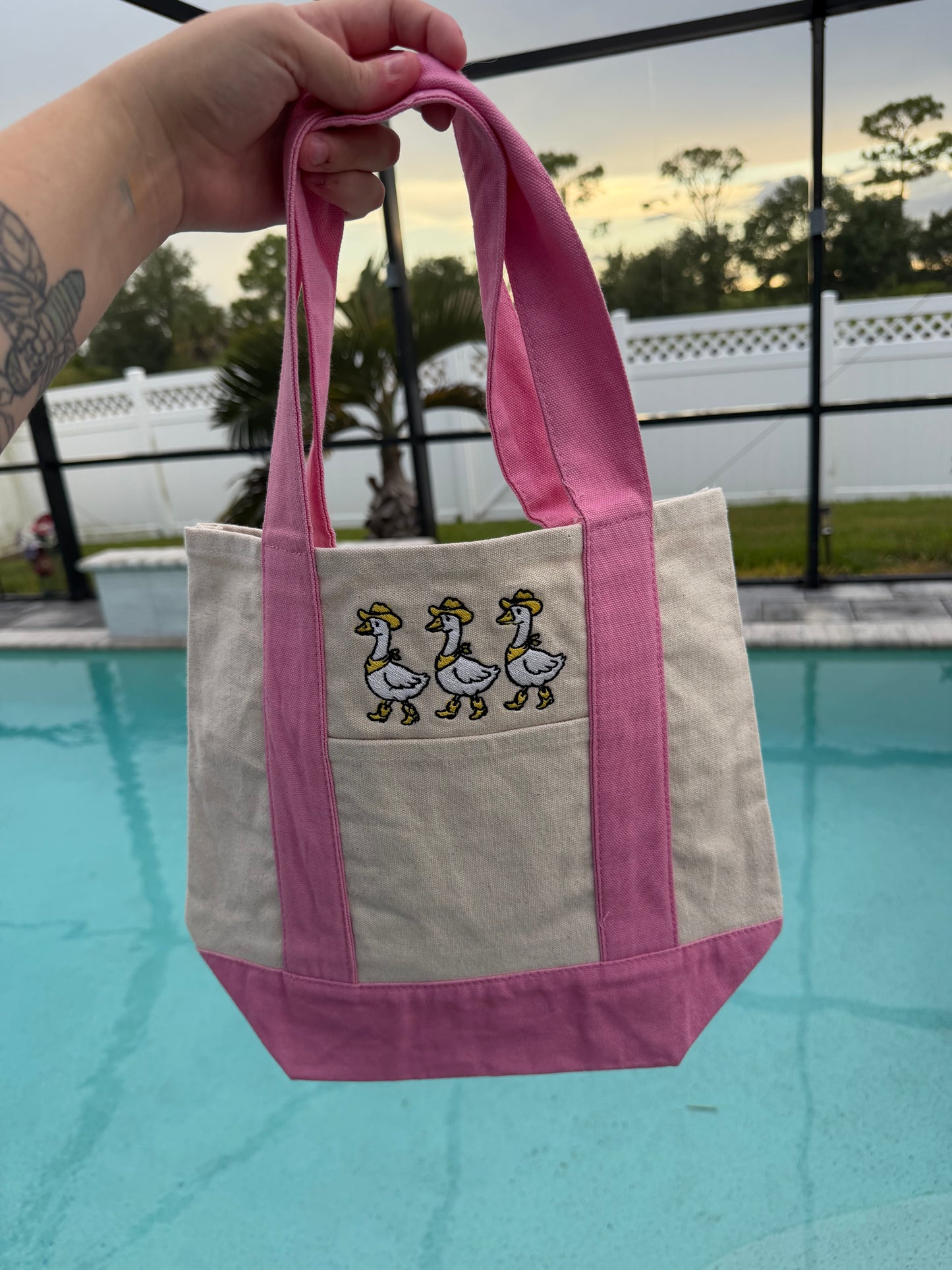 Cowgirl Duck Embroidered Tote Bag | Cute Western Duck Canvas Tote | Handmade Tote Bag