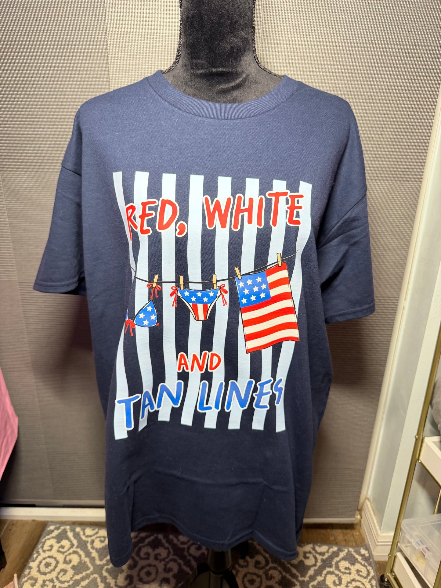 Red, White, and Tan Lines Retro Patriotic Graphic Tee