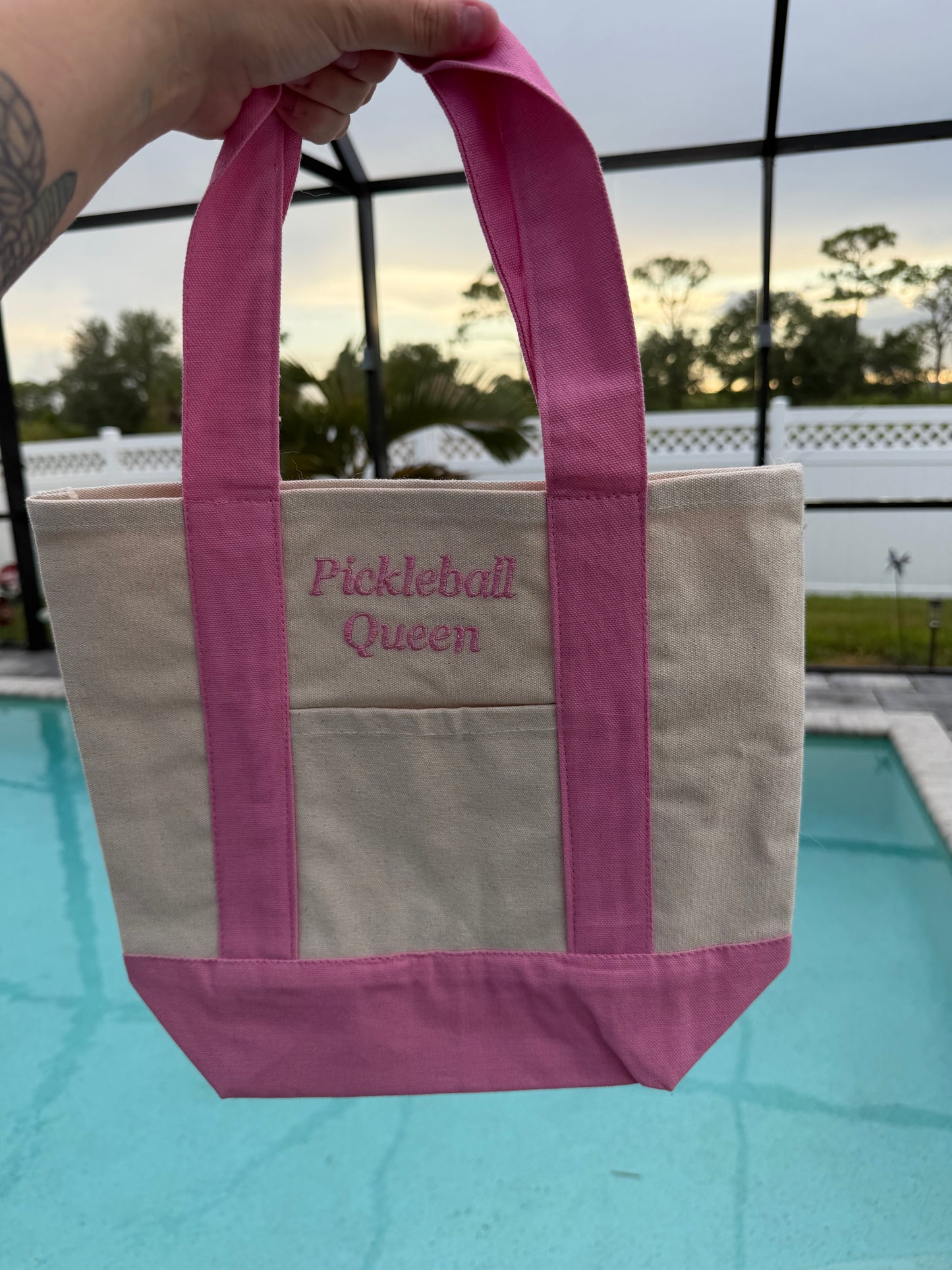 Pickleball Queen Embroidered Tote Bag | Cute Pickleball Gift | Canvas Sports Tote