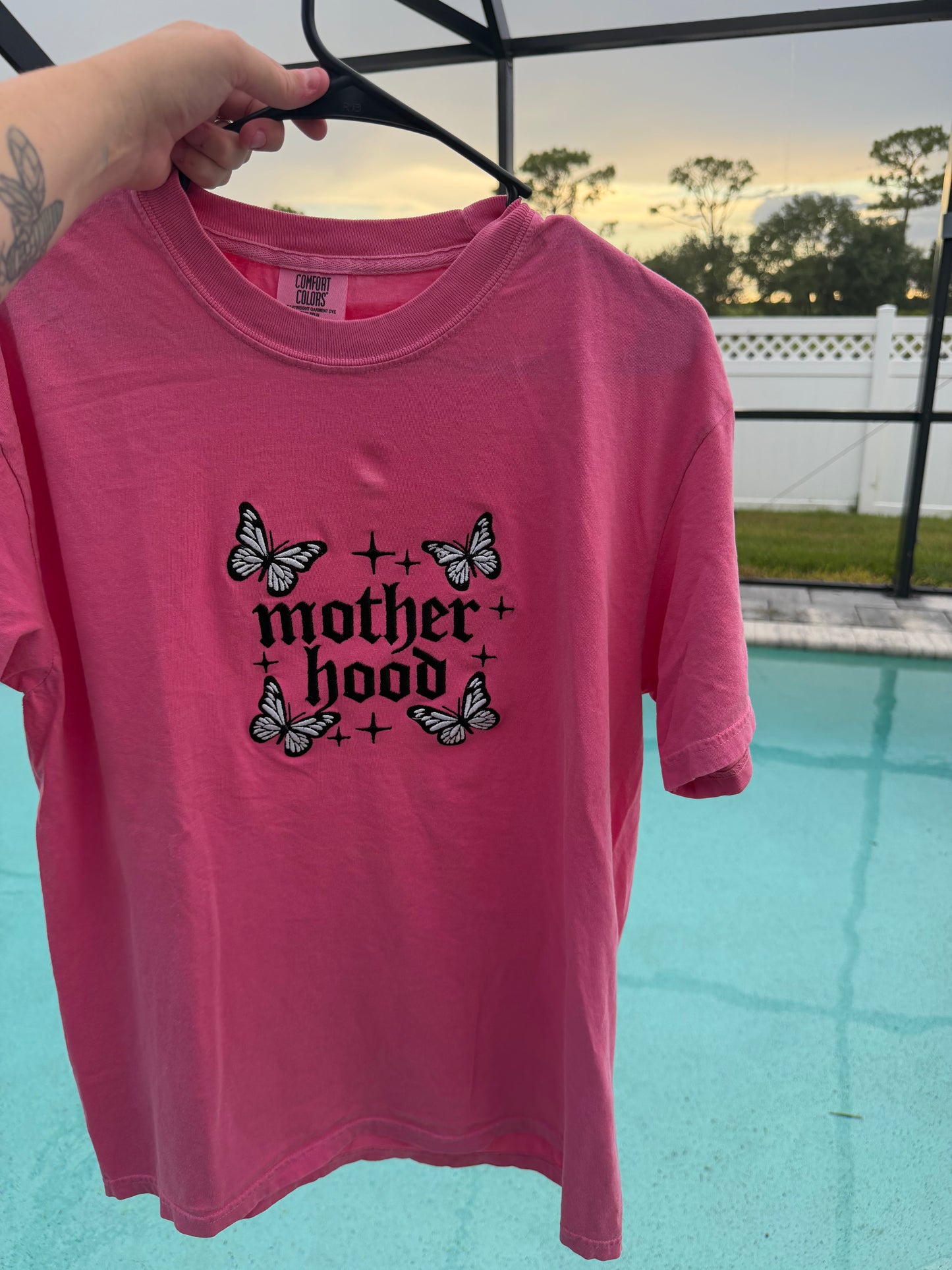 Motherhood Embroidered Tee | Mom Life Shirt | Comfort Colors Graphic Tee
