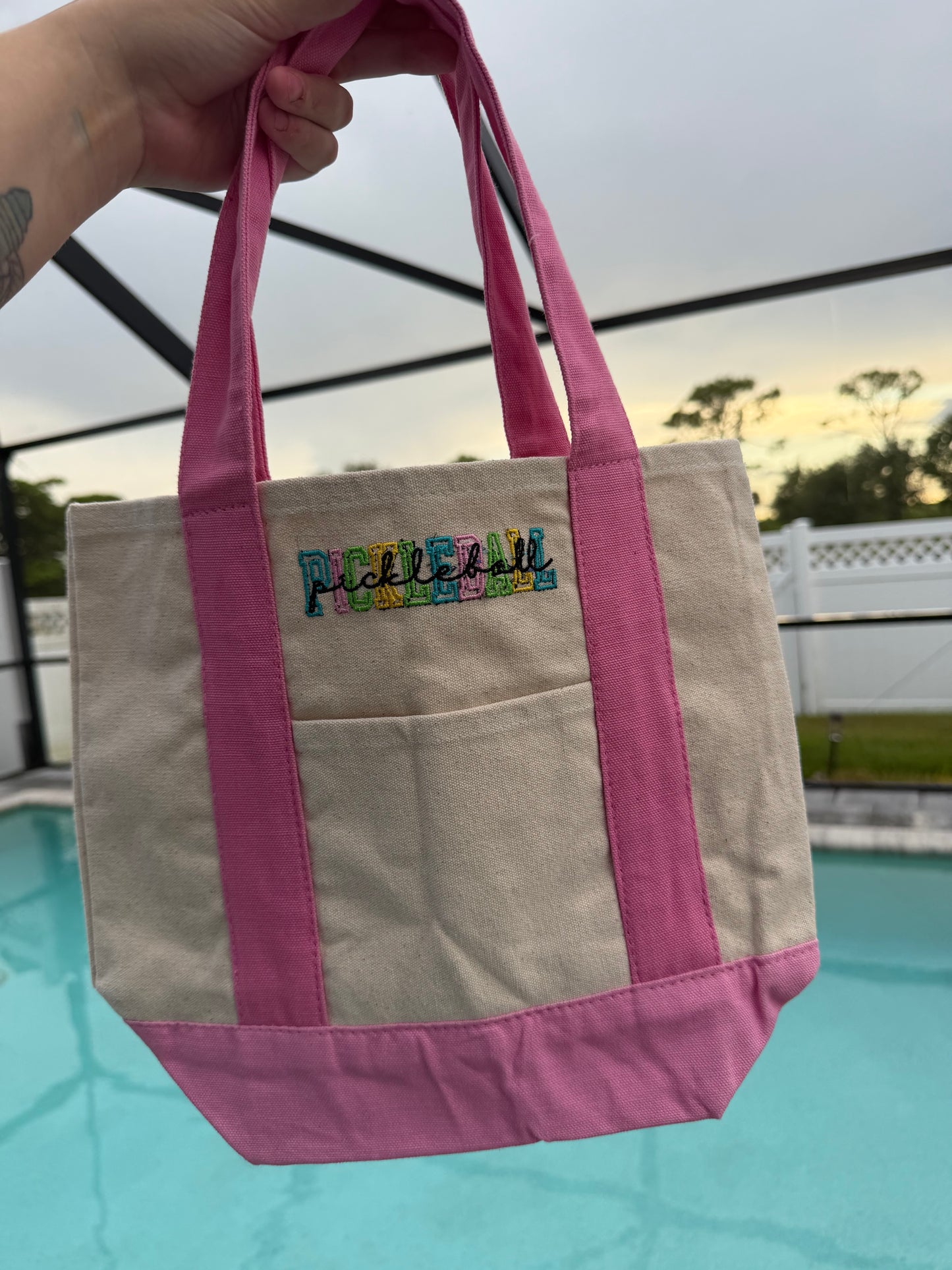 Pickleball Embroidered Tote Bag | Canvas Pickleball Bag | Cute Sports Tote Gift