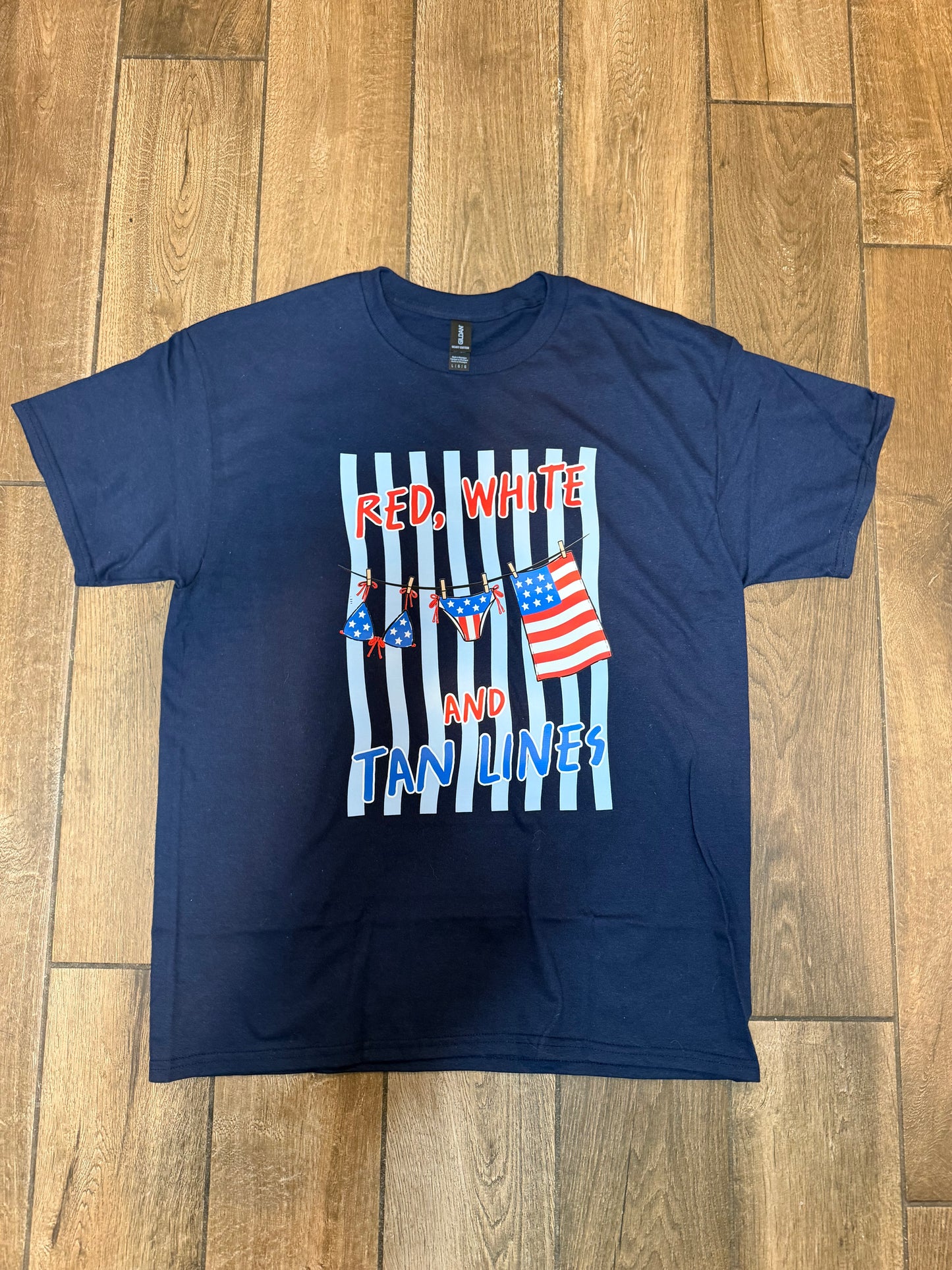 Red, White, and Tan Lines Retro Patriotic Graphic Tee