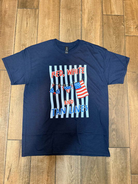 Red, White, and Tan Lines Retro Patriotic Graphic Tee