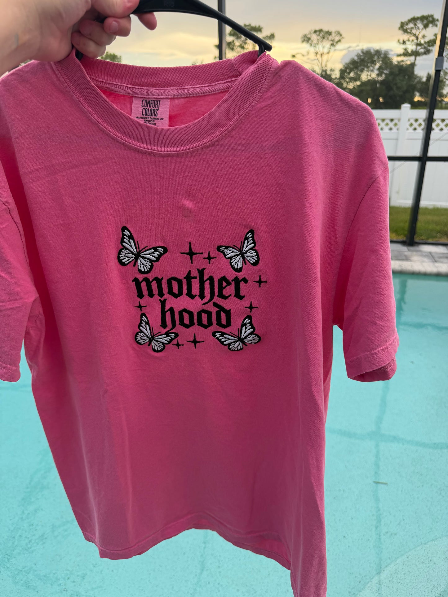 Motherhood Embroidered Tee | Mom Life Shirt | Comfort Colors Graphic Tee