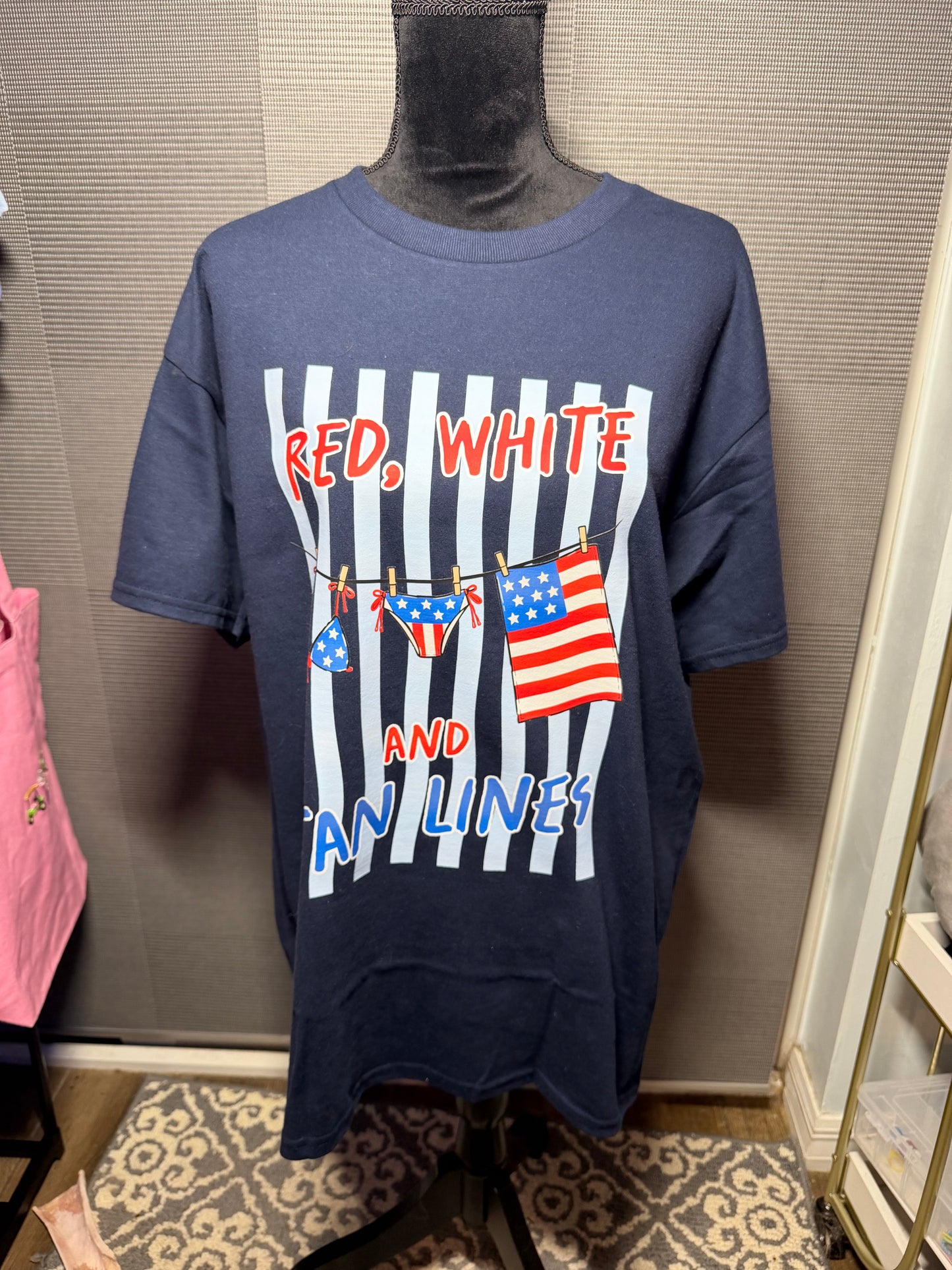 Red, White, and Tan Lines Retro Patriotic Graphic Tee