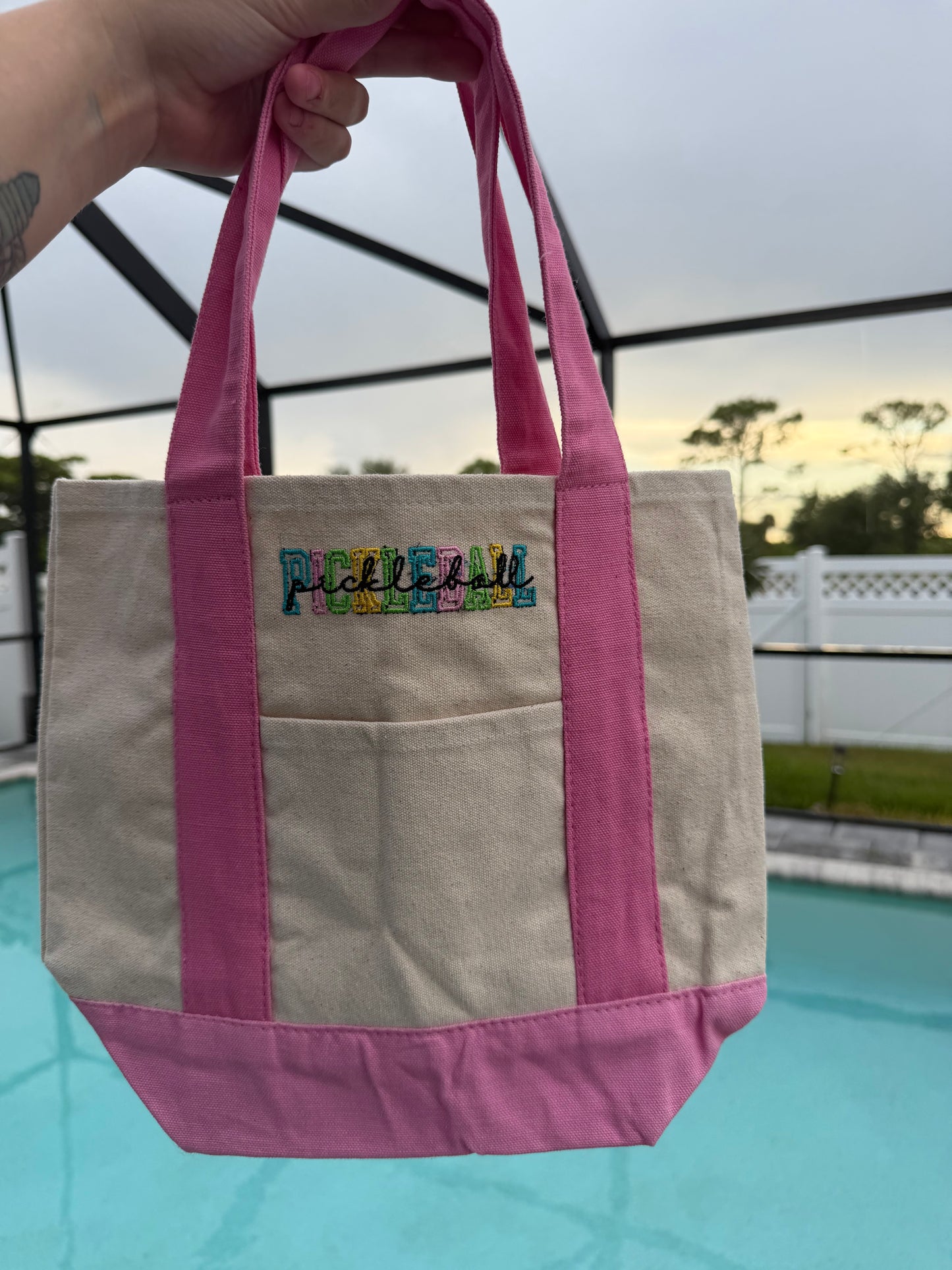 Pickleball Embroidered Tote Bag | Canvas Pickleball Bag | Cute Sports Tote Gift
