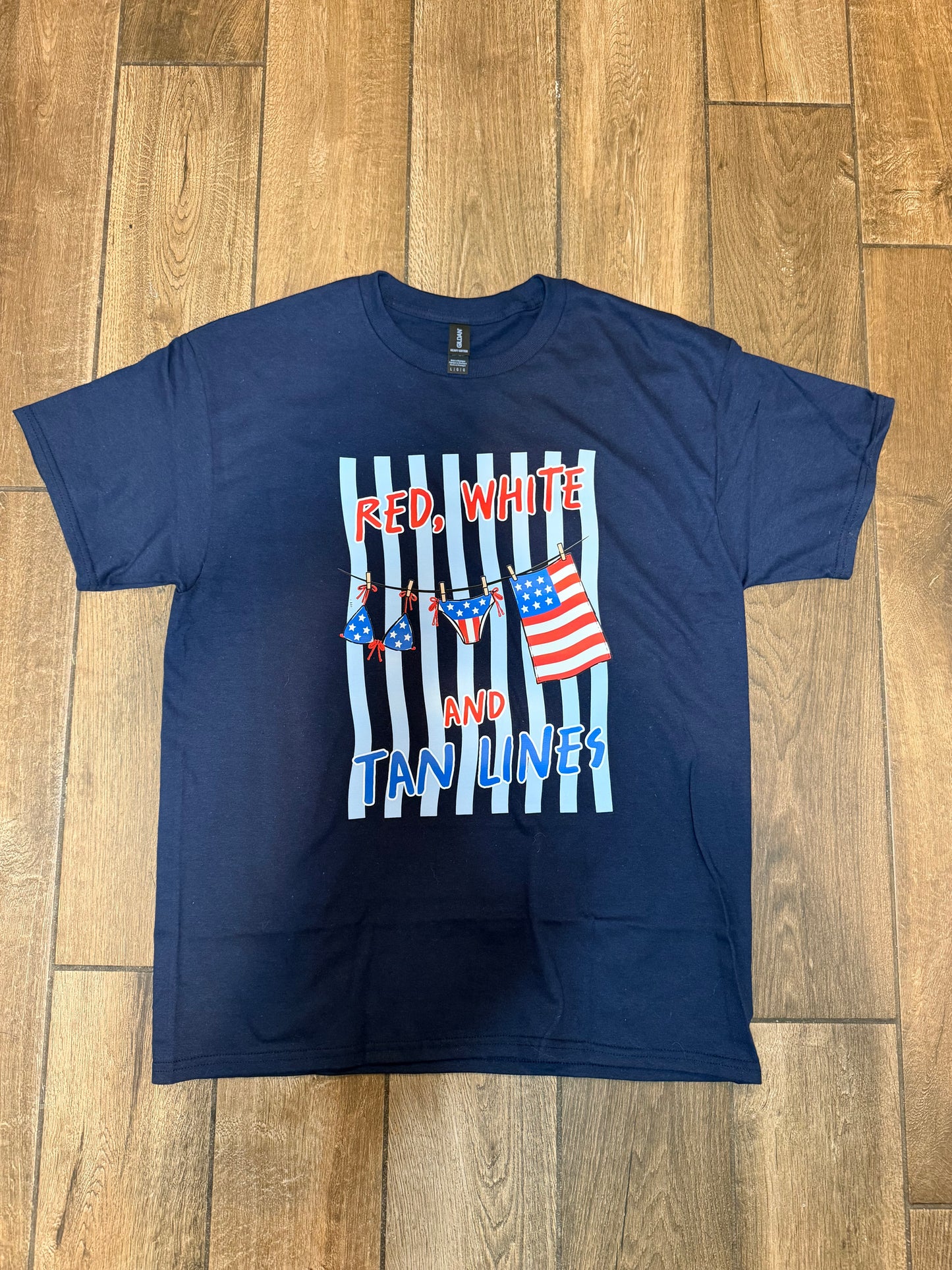 Red, White, and Tan Lines Retro Patriotic Graphic Tee