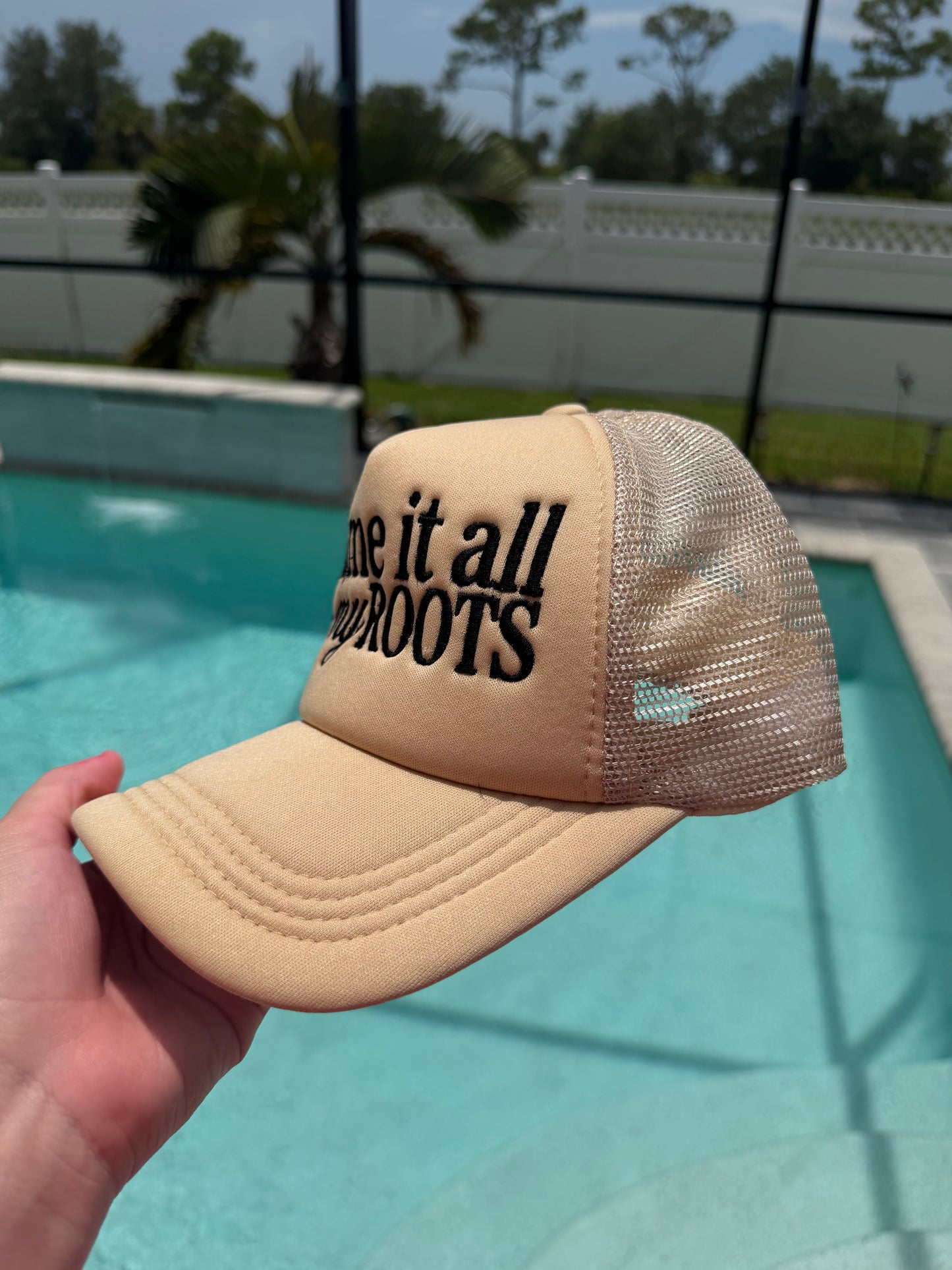 Blame It All on My Roots Embroidered Trucker Hat | Country Western Baseball Cap