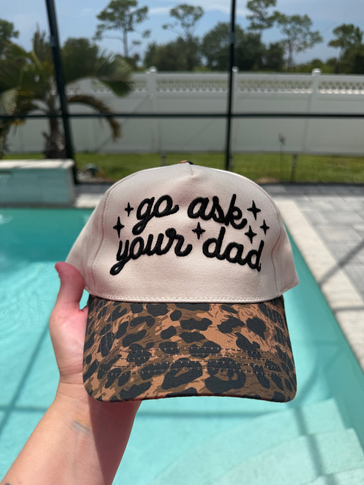 Go Ask Your Dad Embroidered Leopard Brim Hat