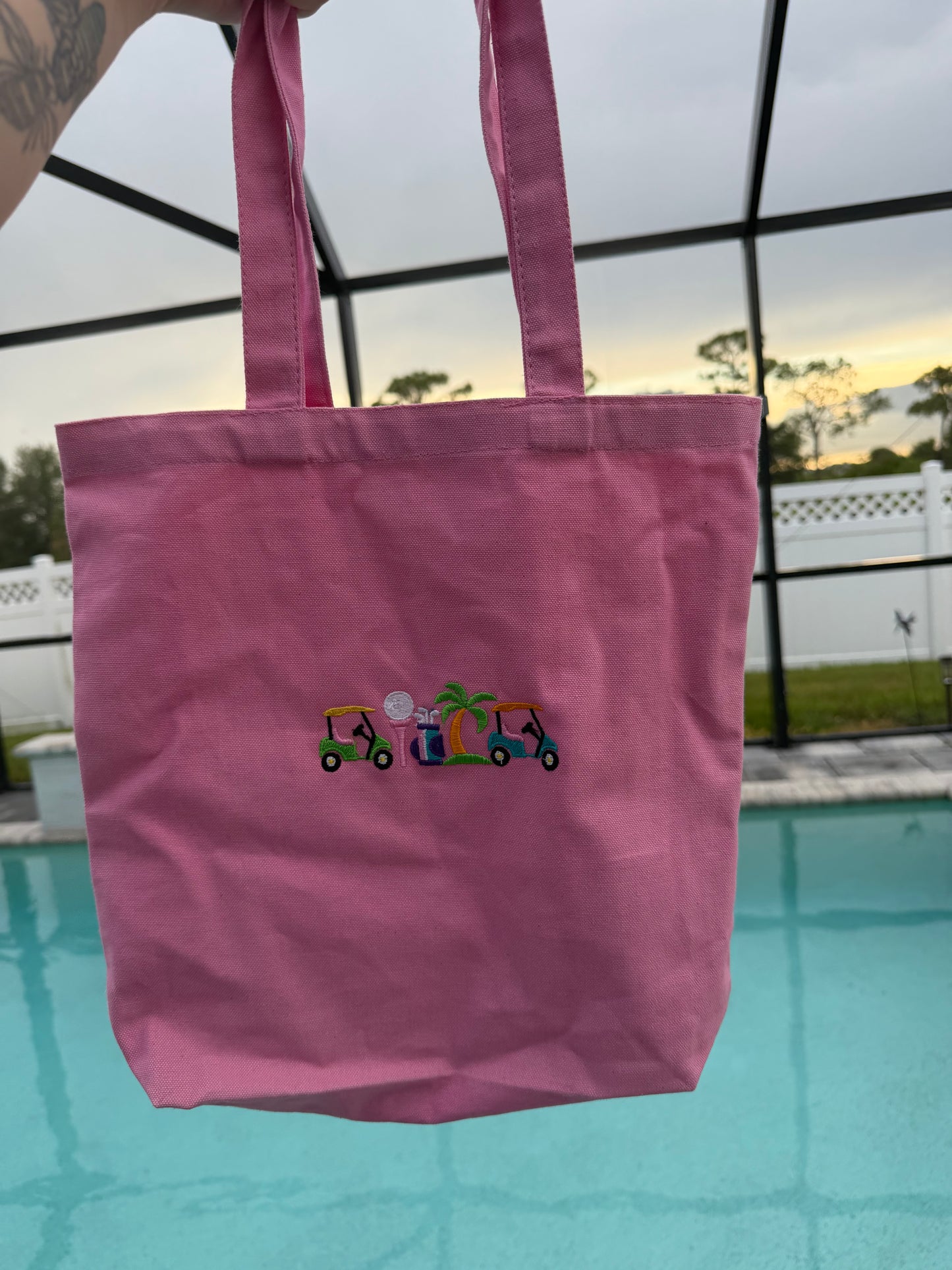 Golf Girl Embroidered Tote Bag | Pink Canvas Tote | Cute Golf Lover Gift
