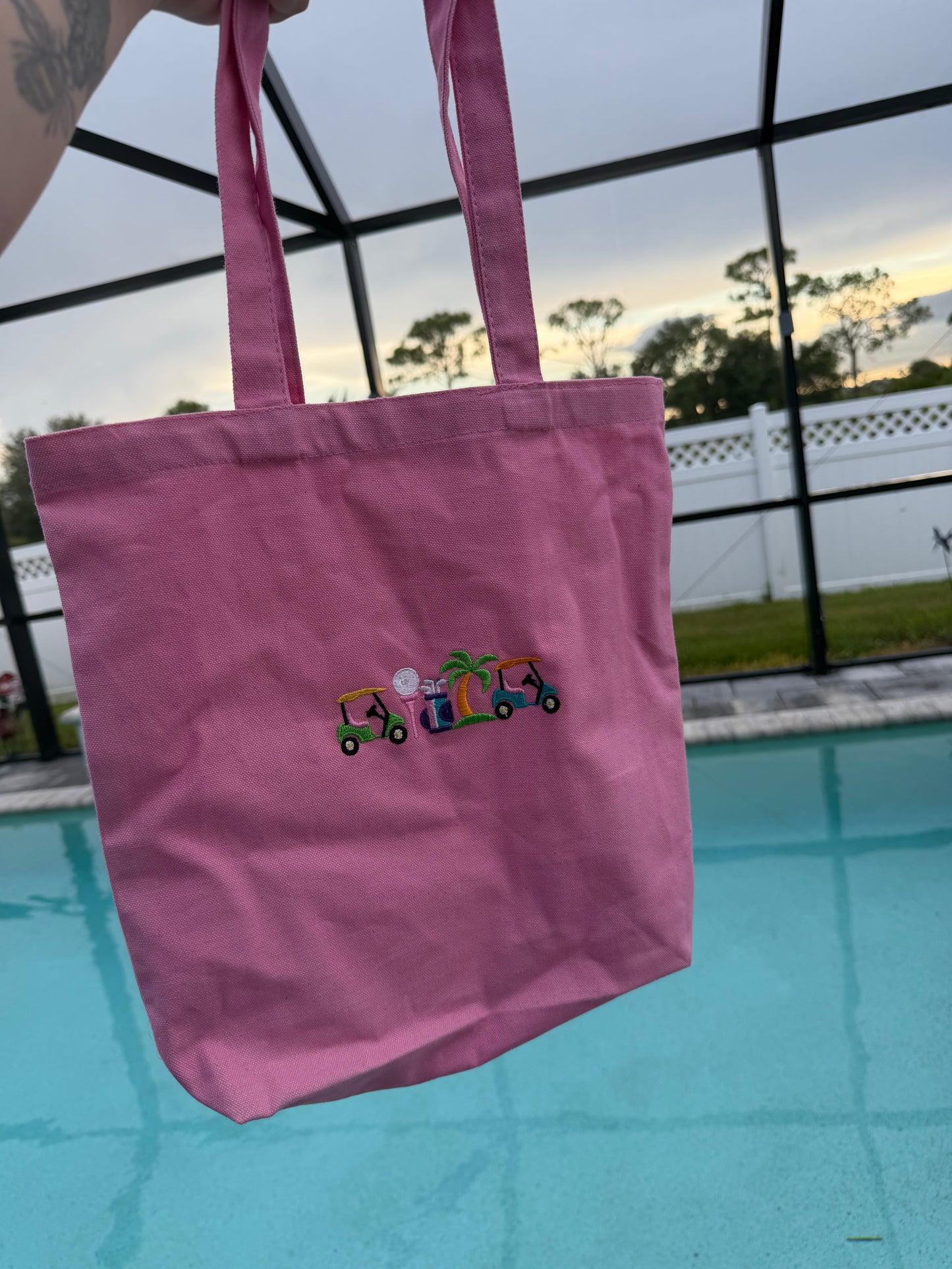 Golf Girl Embroidered Tote Bag | Pink Canvas Tote | Cute Golf Lover Gift