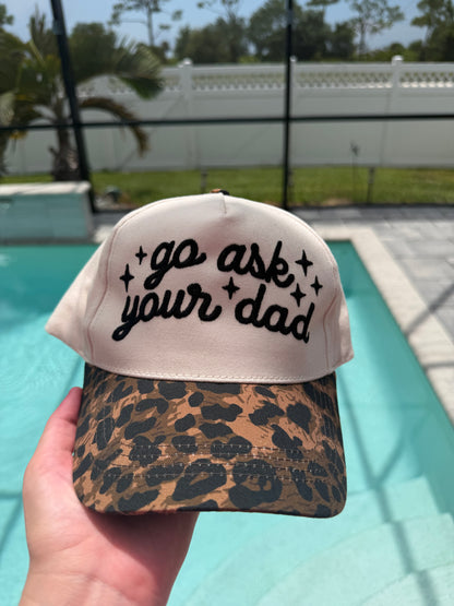 Go Ask Your Dad Embroidered Leopard Brim Hat
