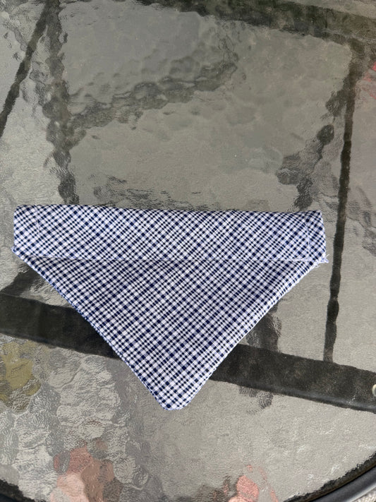 Classic Navy Plaid Over-the-Collar Dog Bandana – Size Medium