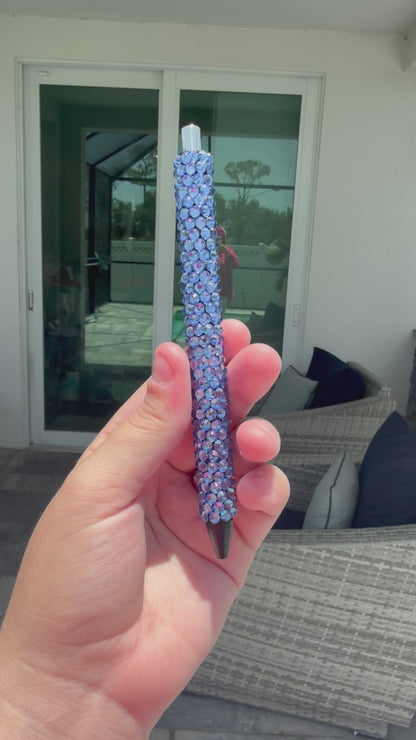 Blue Rhinestone Pen | Refillable Black Ink Pen | Handmade Sparkly Crystal Pen | Gift for Teachers, Nurses & Coworkers